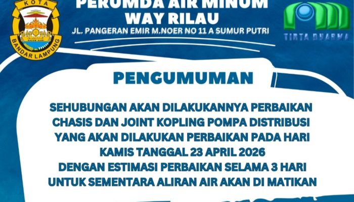 Perbaikan Pompa, PDAM Way Rilau Hentikan Sementara Aliran Air di Lima Kecamatan