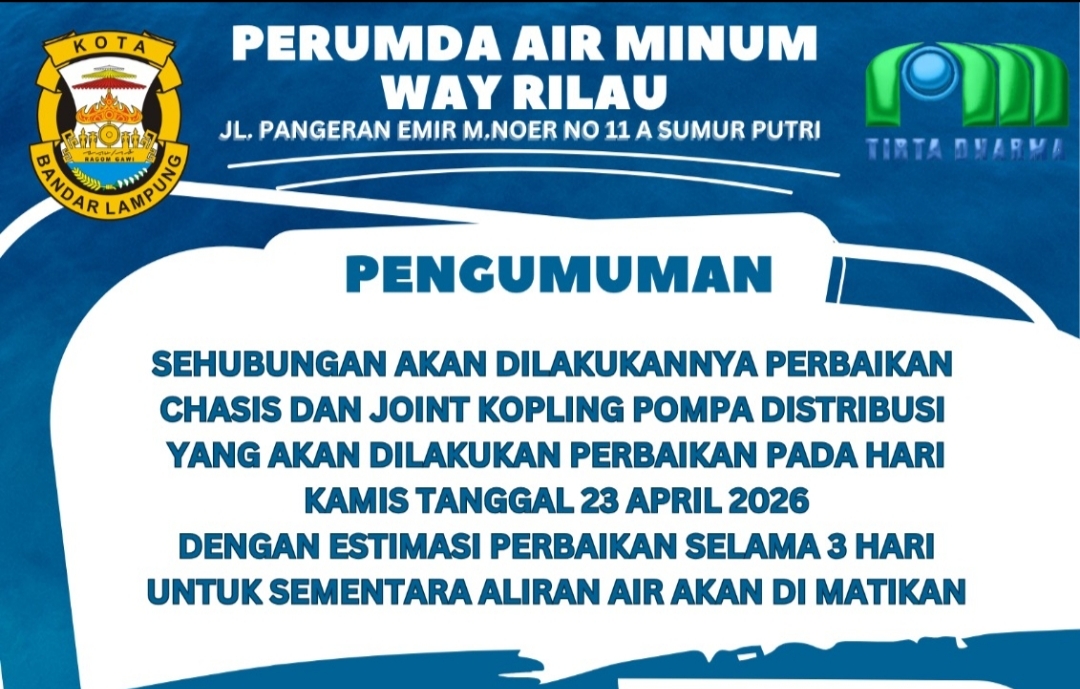 Perbaikan Pompa, PDAM Way Rilau Hentikan Sementara Aliran Air di Lima Kecamatan