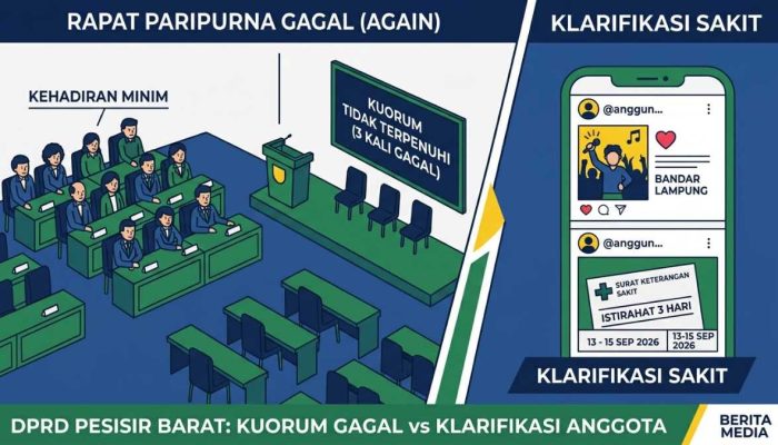 Paripurna DPRD Pesisir Barat Gagal Tiga Kali, Anggota Beri Klarifikasi Sakit