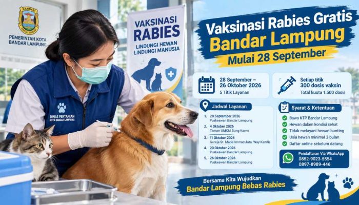 Vaksinasi Rabies Gratis Bandar Lampung Mulai 28 September
